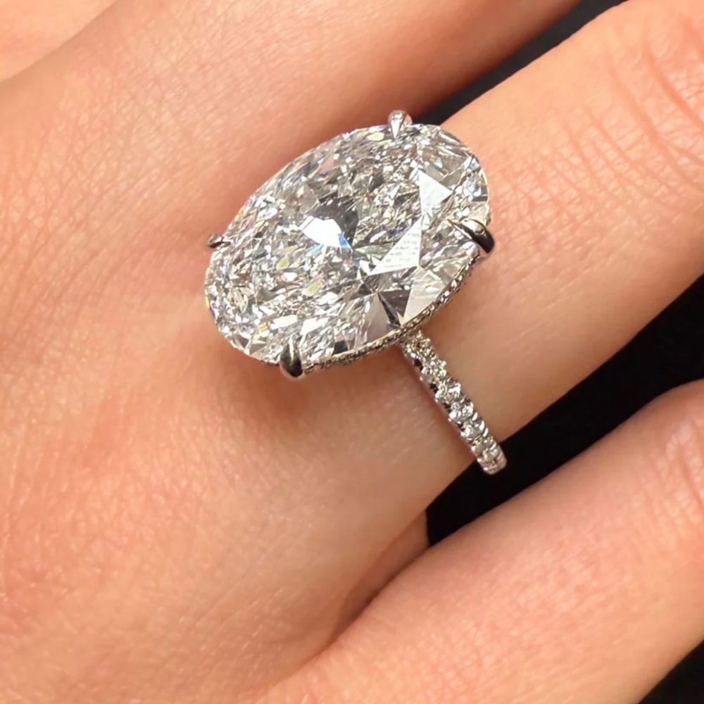 5 Carat Oval Halo Engagement Ring in White Gold color